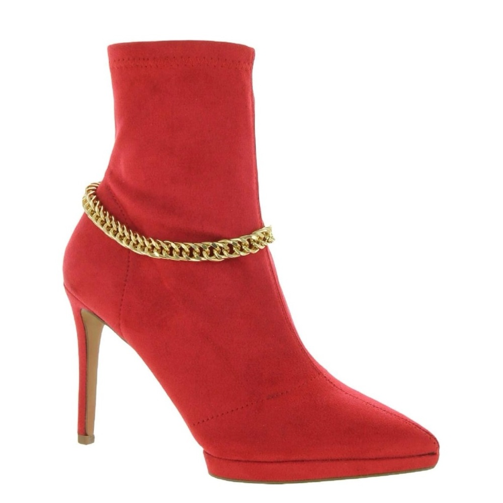 Jessica Simpson Women's Valyn 4 Faux Suede Chain Stiletto Heeled Ankle Bootie